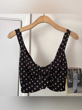 REFORMATION black pineapple fruit print smocked back cutout cropped tank‎ top